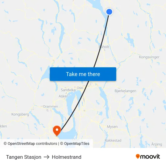 Tangen Stasjon to Holmestrand map