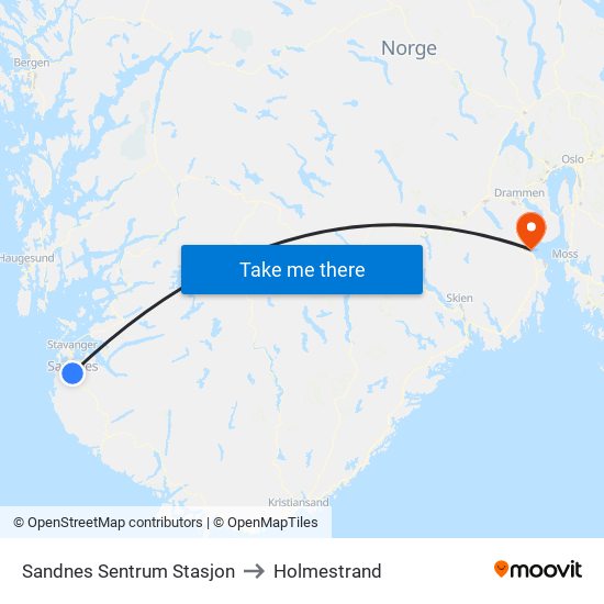 Sandnes Sentrum Stasjon to Holmestrand map