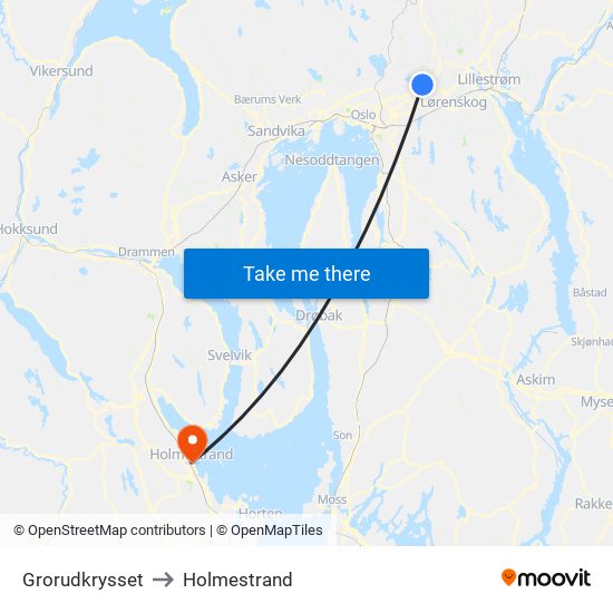 Grorudkrysset to Holmestrand map