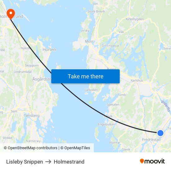 Lisleby Snippen to Holmestrand map