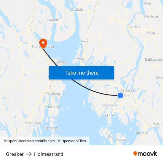 Greåker to Holmestrand map