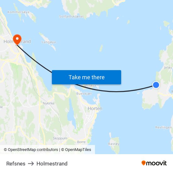 Refsnes to Holmestrand map