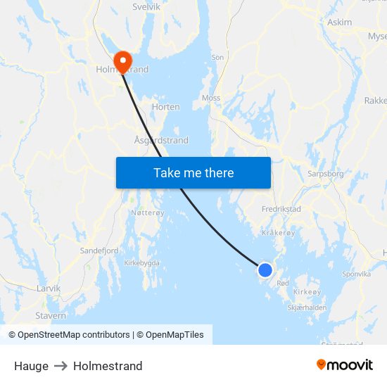 Hauge to Holmestrand map