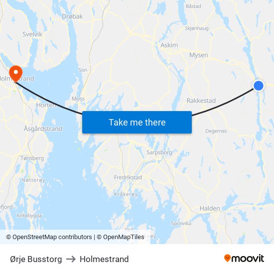 Ørje Busstorg to Holmestrand map