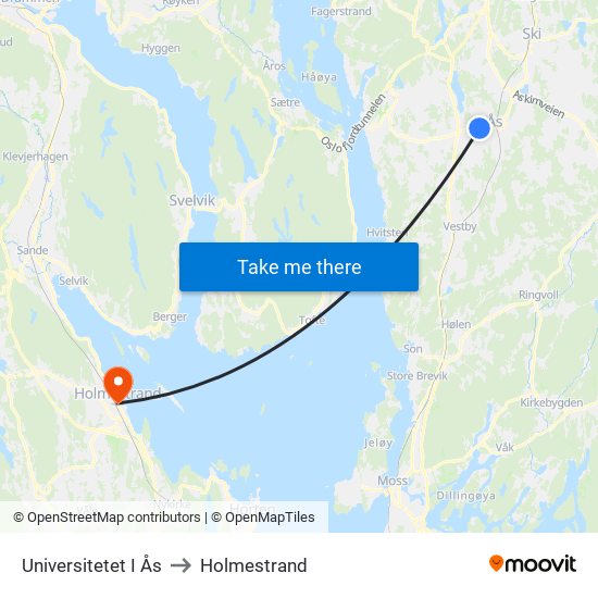 Universitetet I Ås to Holmestrand map