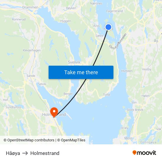 Håøya to Holmestrand map