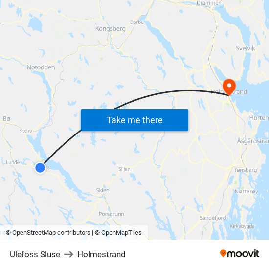 Ulefoss Sluse to Holmestrand map