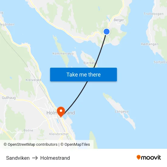 Sandviken to Holmestrand map