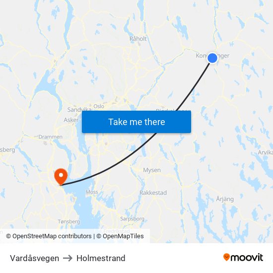 Vardåsvegen to Holmestrand map