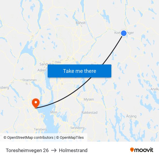 Toresheimvegen 26 to Holmestrand map