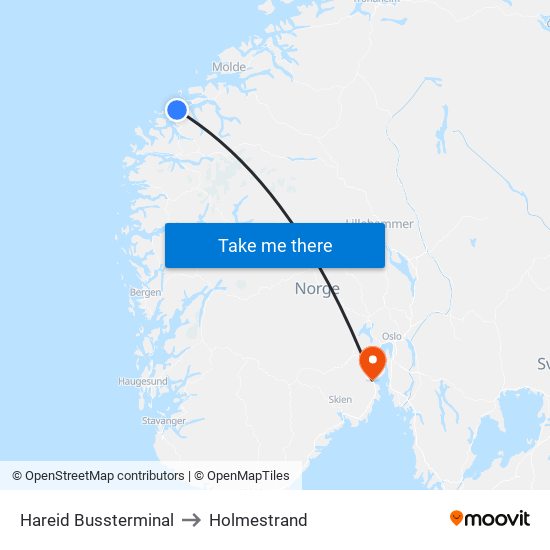 Hareid Bussterminal to Holmestrand map