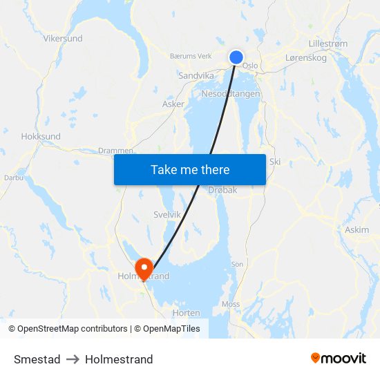 Smestad to Holmestrand map