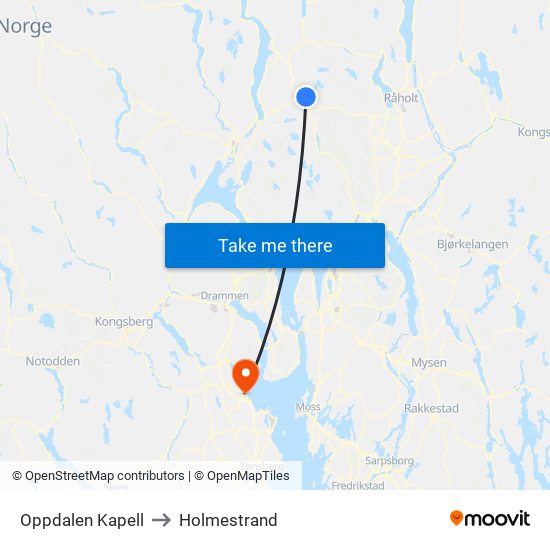 Oppdalen Kapell to Holmestrand map