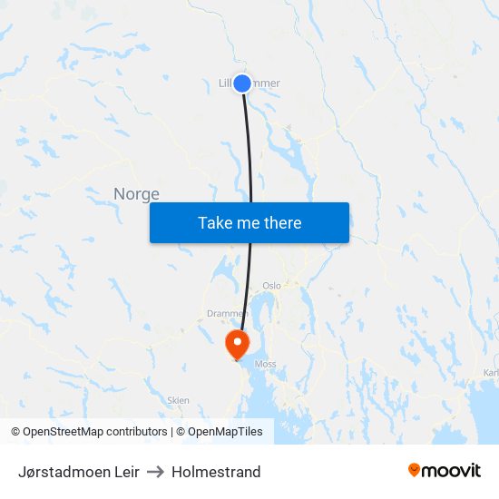 Jørstadmoen Leir to Holmestrand map