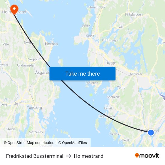 Fredrikstad Bussterminal to Holmestrand map