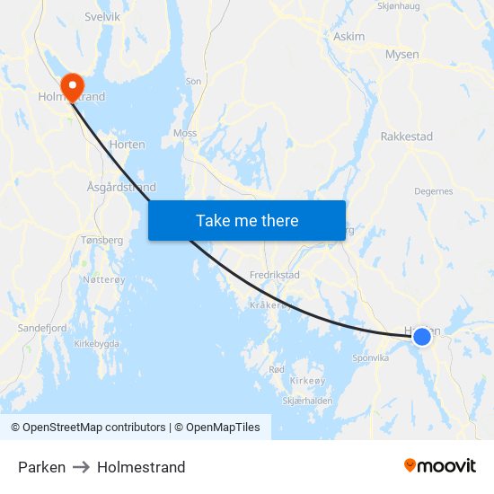 Parken to Holmestrand map