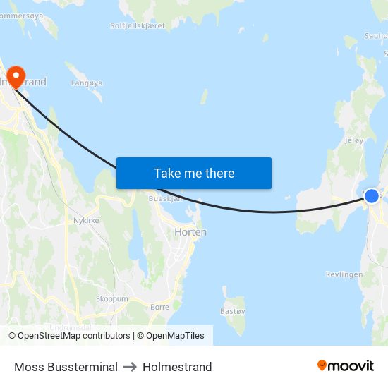 Moss Bussterminal to Holmestrand map