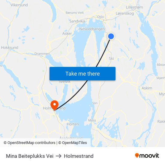 Mina Beiteplukks Vei to Holmestrand map