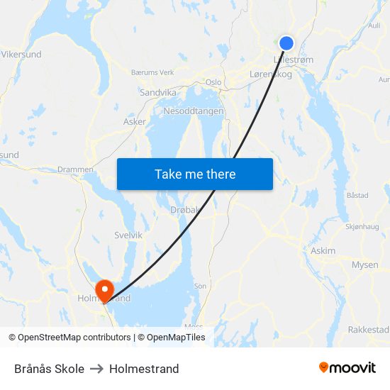 Brånås Skole to Holmestrand map