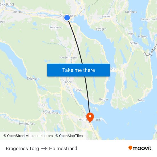 Bragernes Torg to Holmestrand map