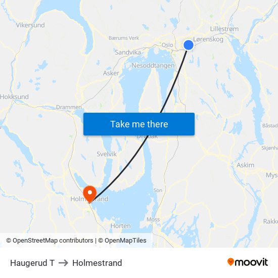 Haugerud T to Holmestrand map