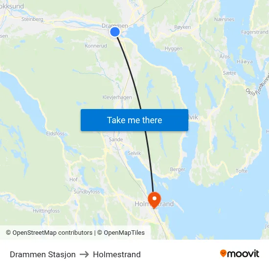 Drammen Stasjon to Holmestrand map