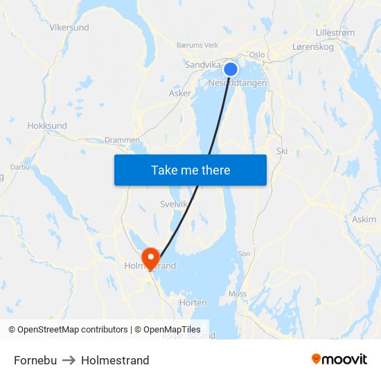 Fornebu to Holmestrand map