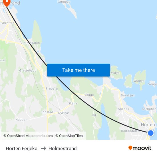 Horten Ferjekai to Holmestrand map