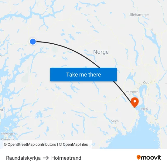 Raundalskyrkja to Holmestrand map