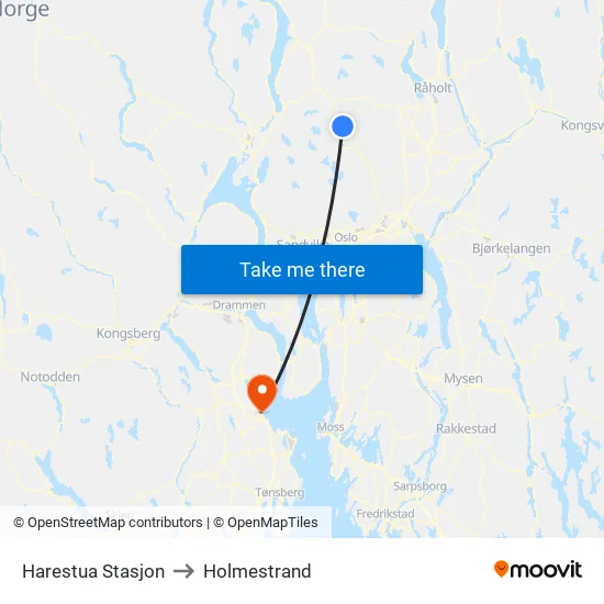 Harestua Stasjon to Holmestrand map