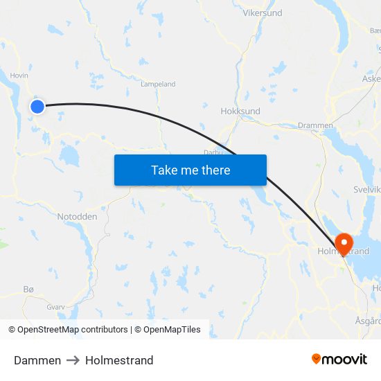 Dammen to Holmestrand map