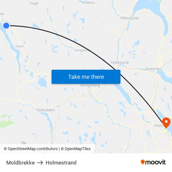 Moldbrekke to Holmestrand map