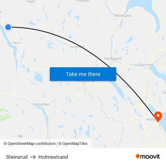 Steinsrud to Holmestrand map