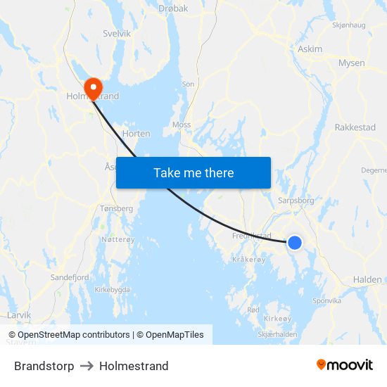 Brandstorp to Holmestrand map