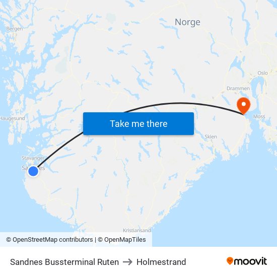 Sandnes Bussterminal Ruten to Holmestrand map