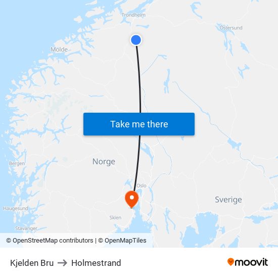 Kjelden Bru to Holmestrand map