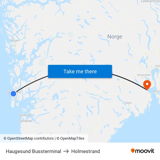 Haugesund Bussterminal to Holmestrand map