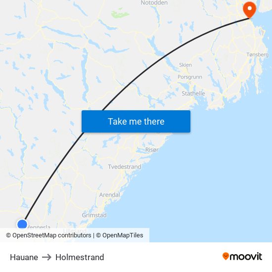 Hauane to Holmestrand map