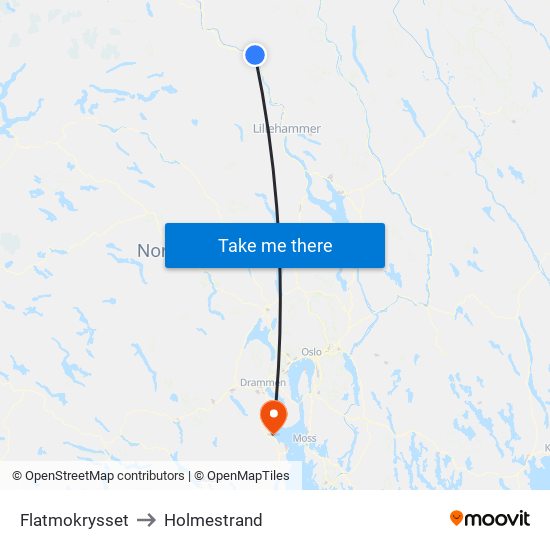 Flatmokrysset to Holmestrand map