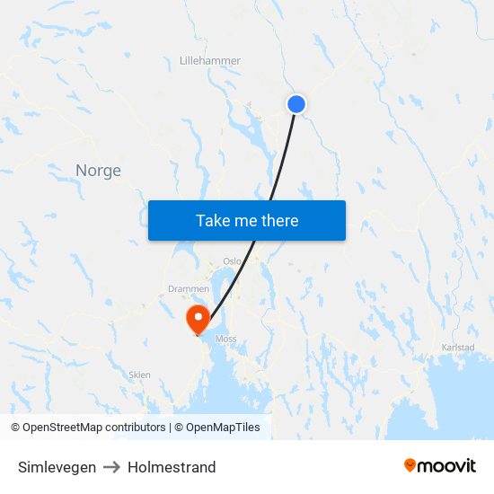 Simlevegen to Holmestrand map