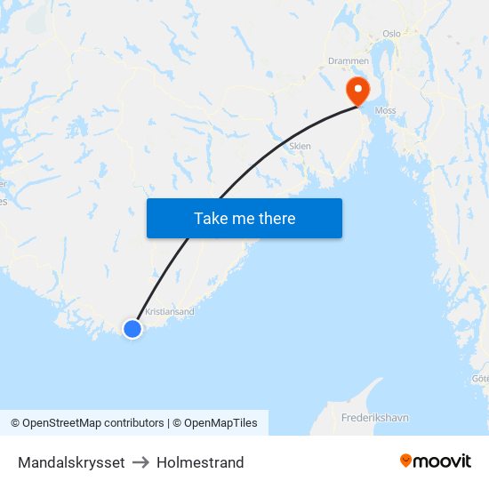 Mandalskrysset to Holmestrand map