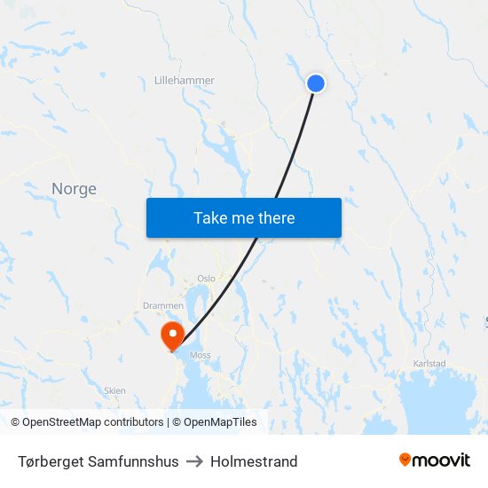 Tørberget Samfunnshus to Holmestrand map