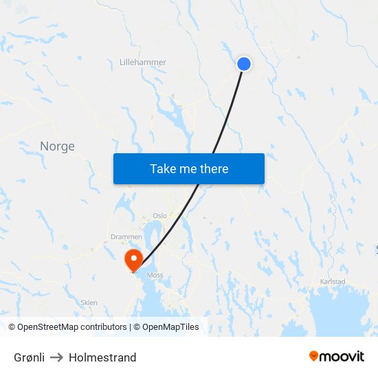 Grønli to Holmestrand map