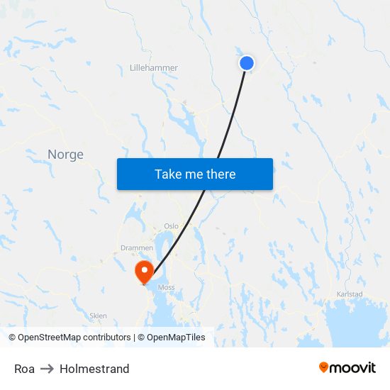 Roa to Holmestrand map