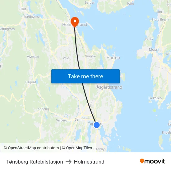 Tønsberg Rutebilstasjon to Holmestrand map
