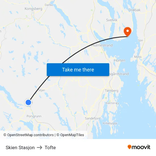 Skien Stasjon to Tofte map