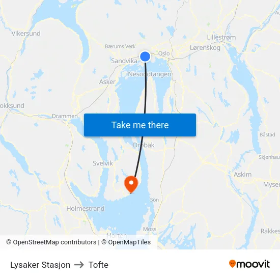 Lysaker Stasjon to Tofte map