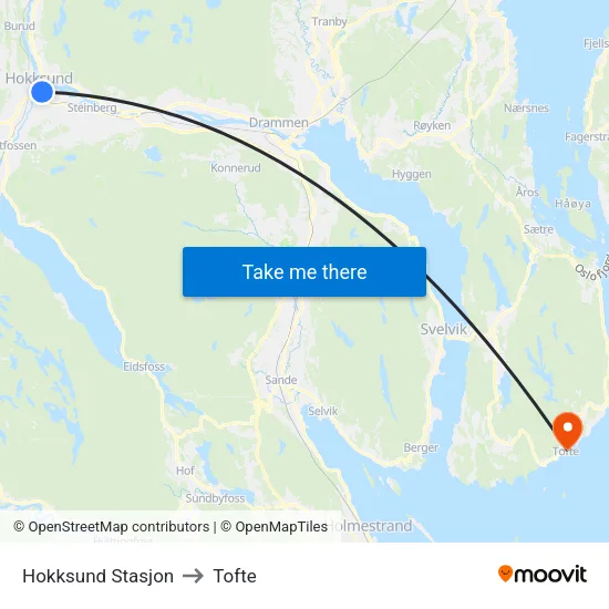Hokksund Stasjon to Tofte map