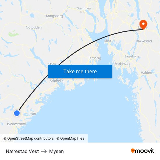 Nærestad Vest to Mysen map