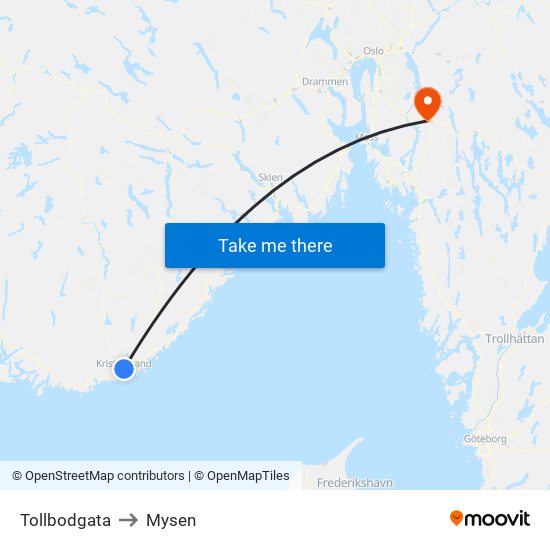 Tollbodgata to Mysen map